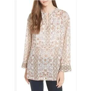 Tory Burch Adrian Metallic Hicks Garden Print Tunic Size Small